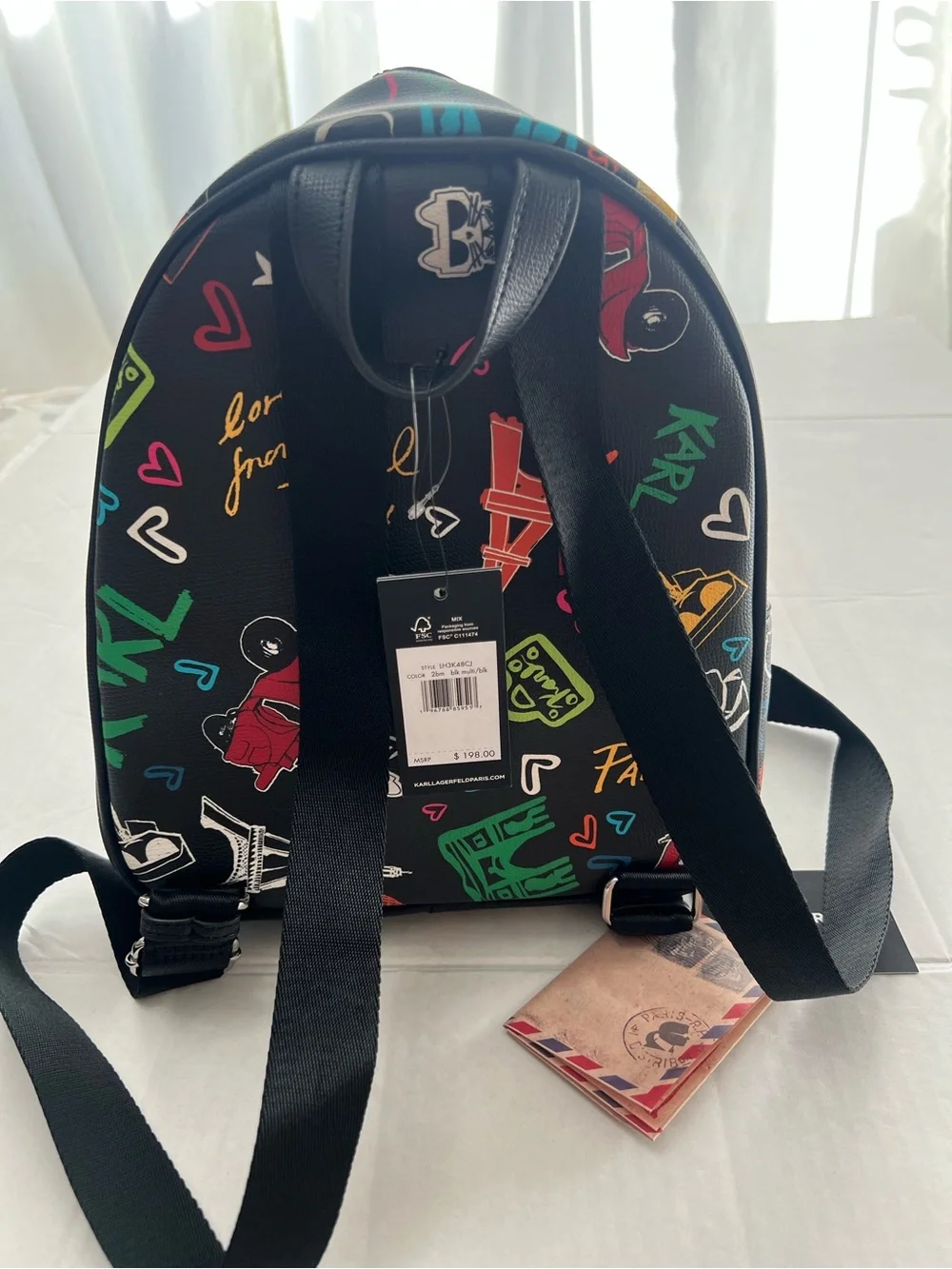 Karl Lagerfeld  Black Mini Backpack with Multicolor Graffiti